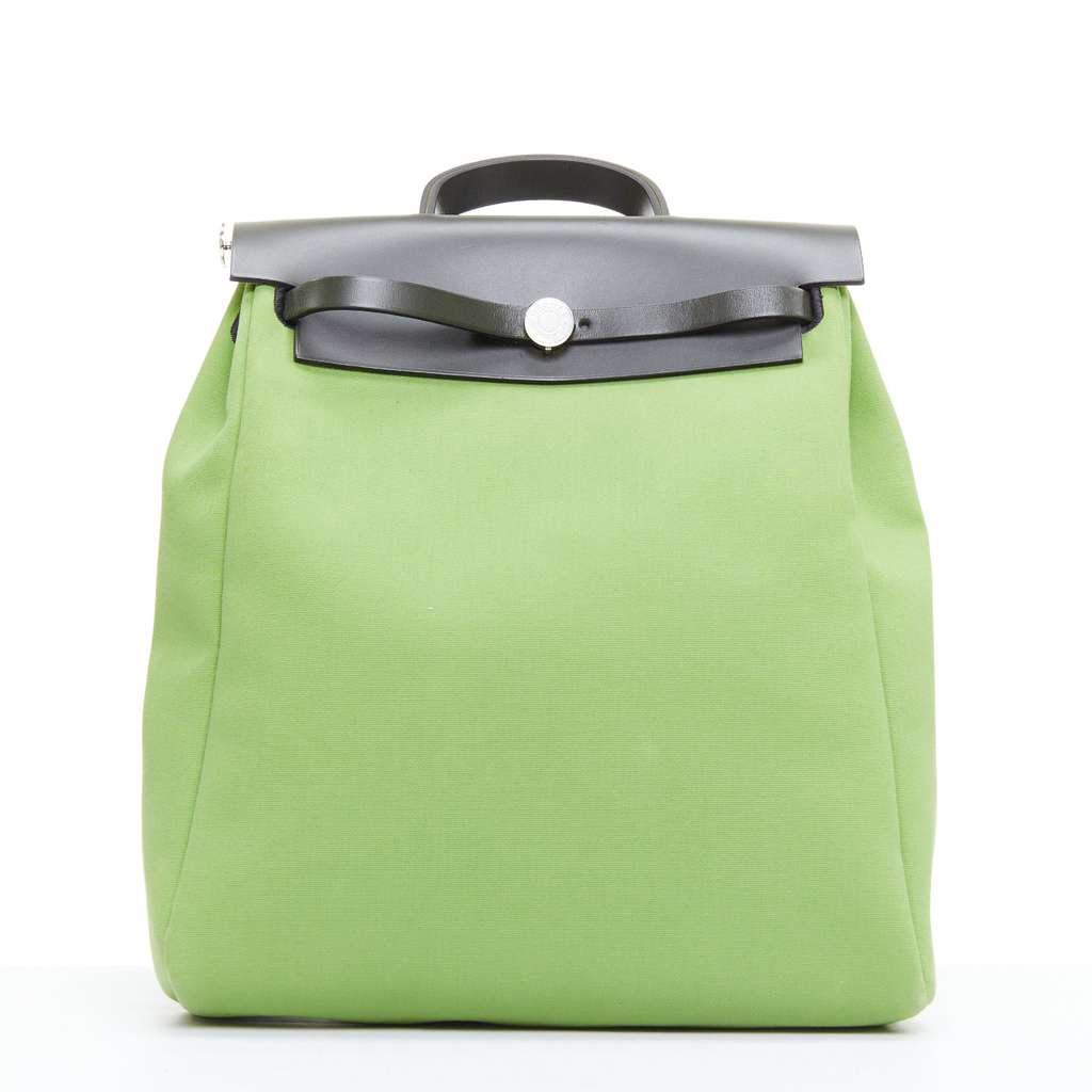 Hermès Herbag A Dos Green Leather Good condition - Front View