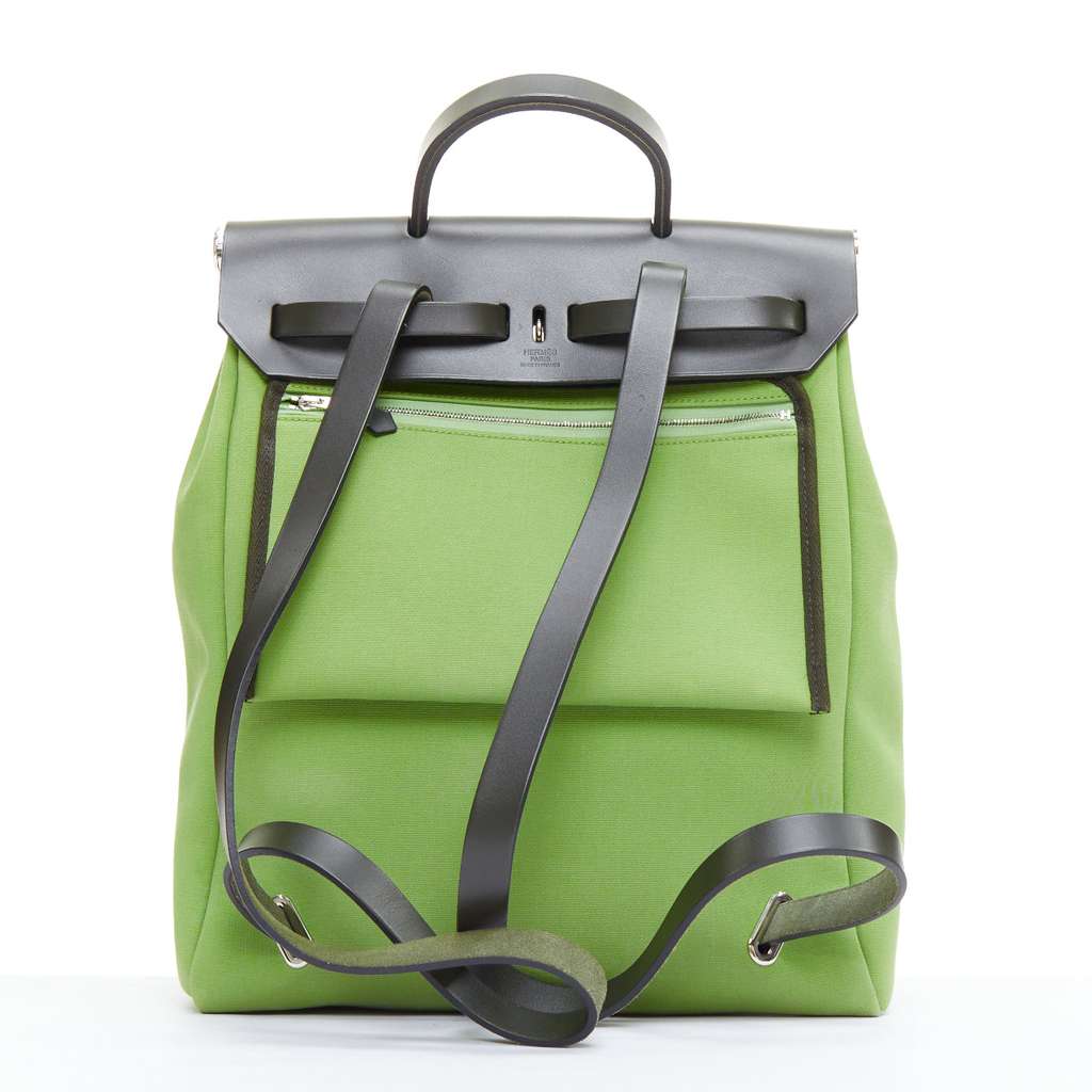 Hermès Herbag A Dos Green Leather Good condition - Box View