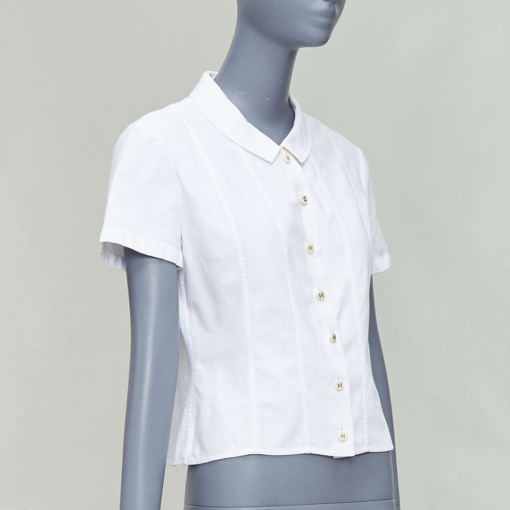 Chanel Cotton CC Logo Crop Shirt White Cotton Very good - Inside View