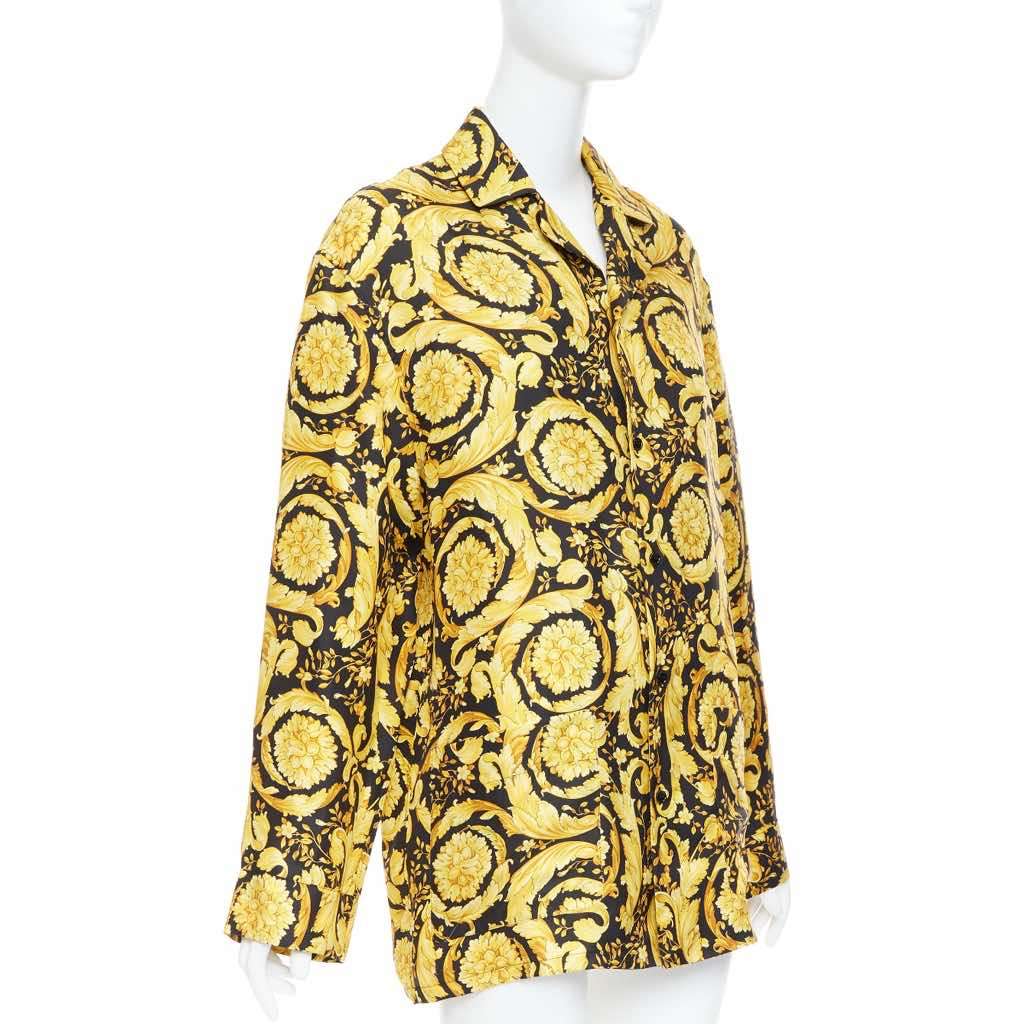 Versace Baroque Pajama Shirt Black Silk Never worn, with tag - Inside View