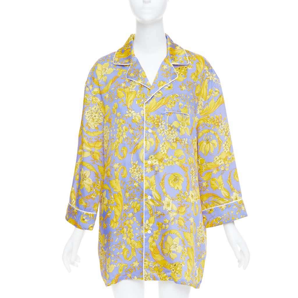 Versace Baroque Pajama Shirt Purple Silk Never worn, with tag - Front View