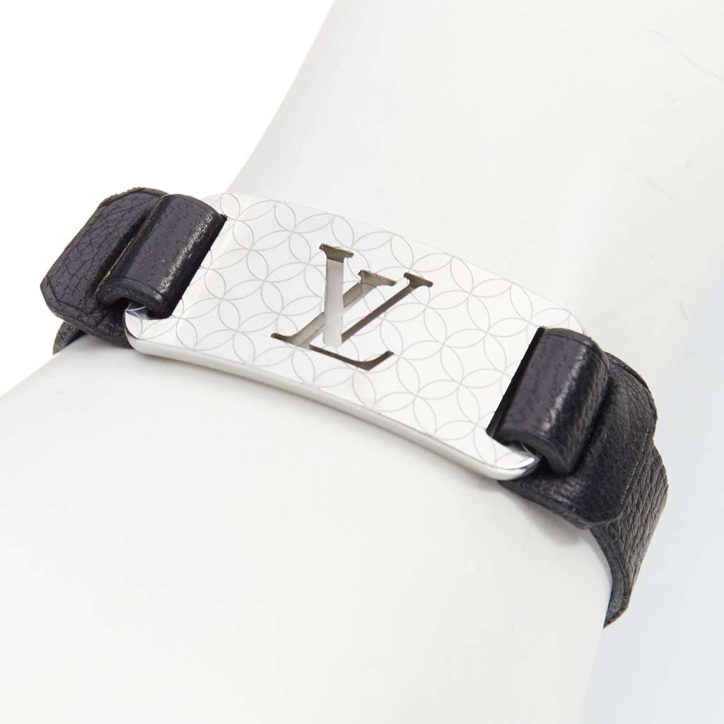 Louis Vuitton Black Leather Floral Bracelet Black Leather Fair condition - Front View