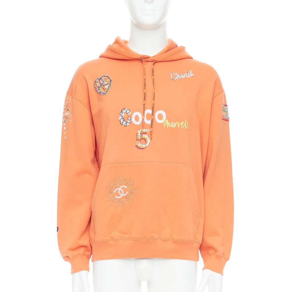 Chanel Crystal Embroidered Hoodie Orange Cotton Never worn, with tag - Front View