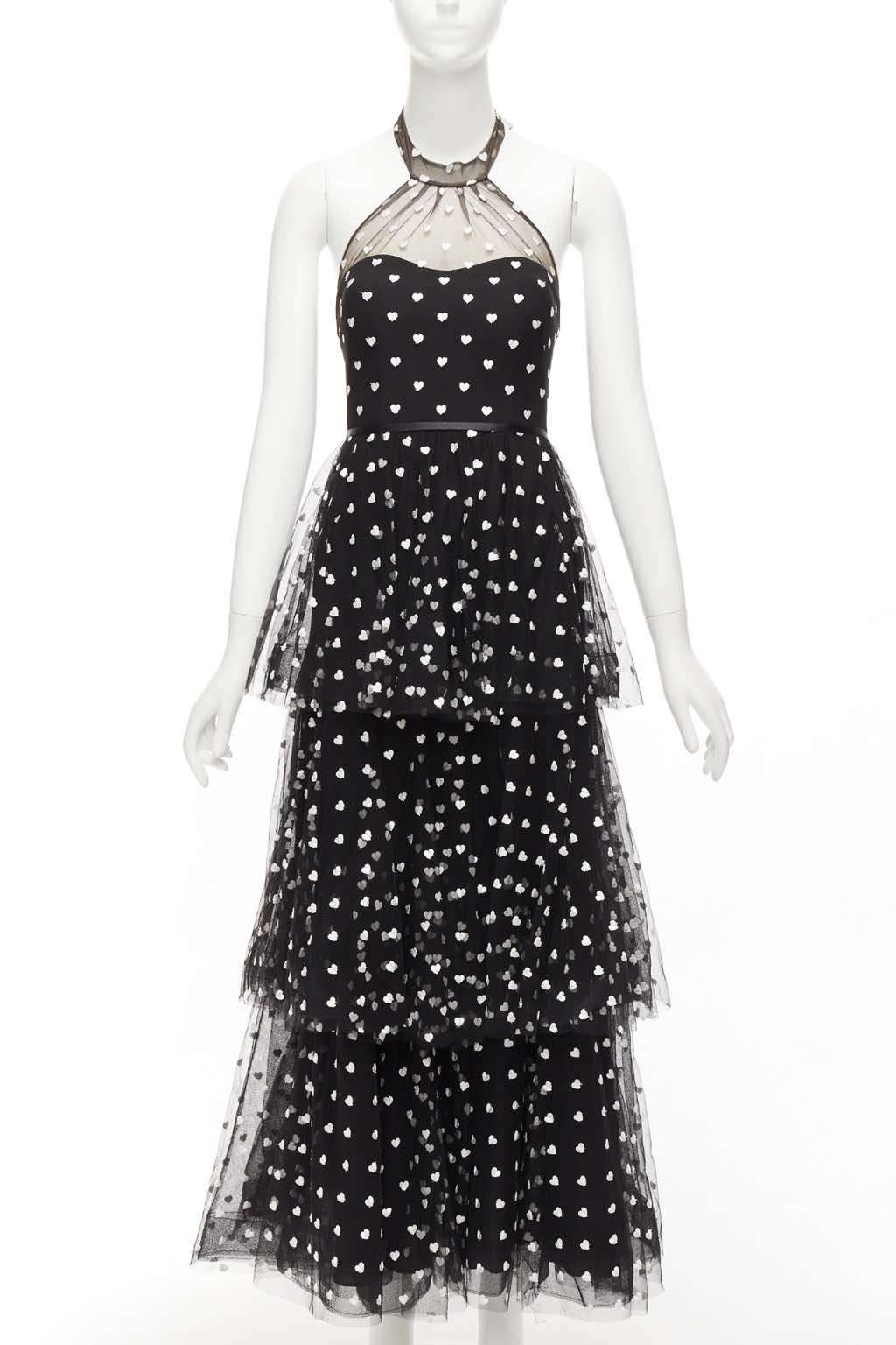 Marchesa Heart Tiered Gown Black Polyester Never worn - Front View
