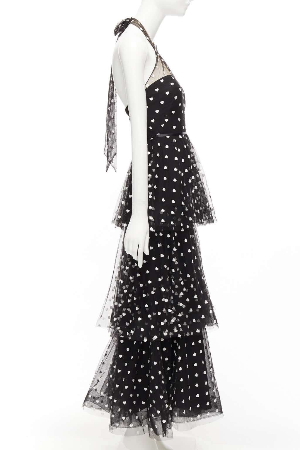 Marchesa Heart Tiered Gown Black Polyester Never worn - Model View