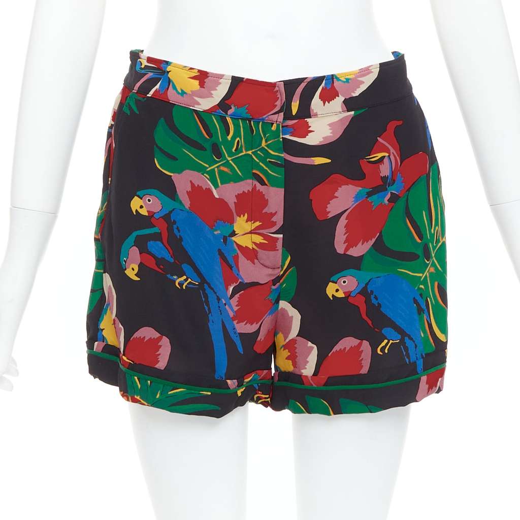Valentino Parrot Floral Shorts Red Silk Very good condition - Front View