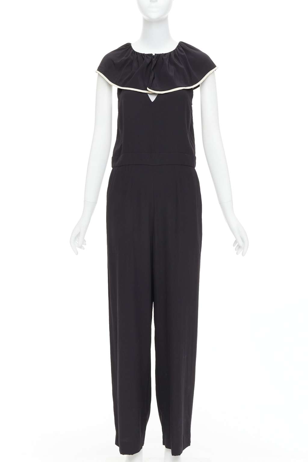 Chloé Silk Ruffle Jumpsuit Black Silk Very good - Front View