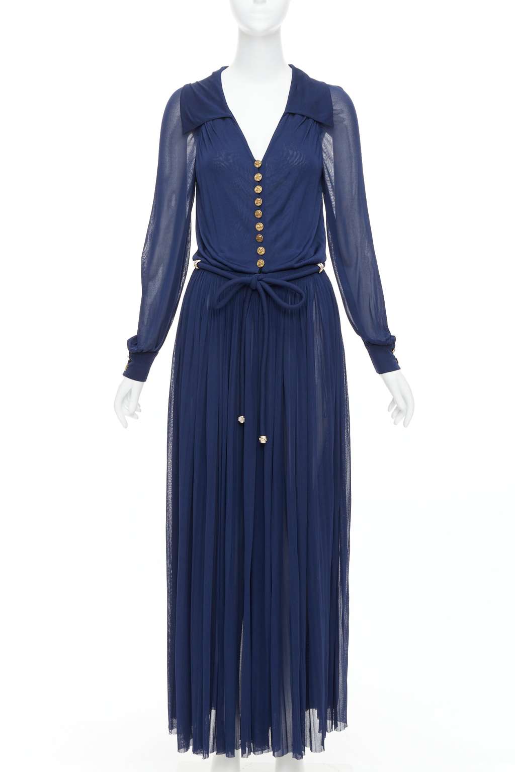 Chanel Owl Logo Dress Navy Viscose Good - Front View