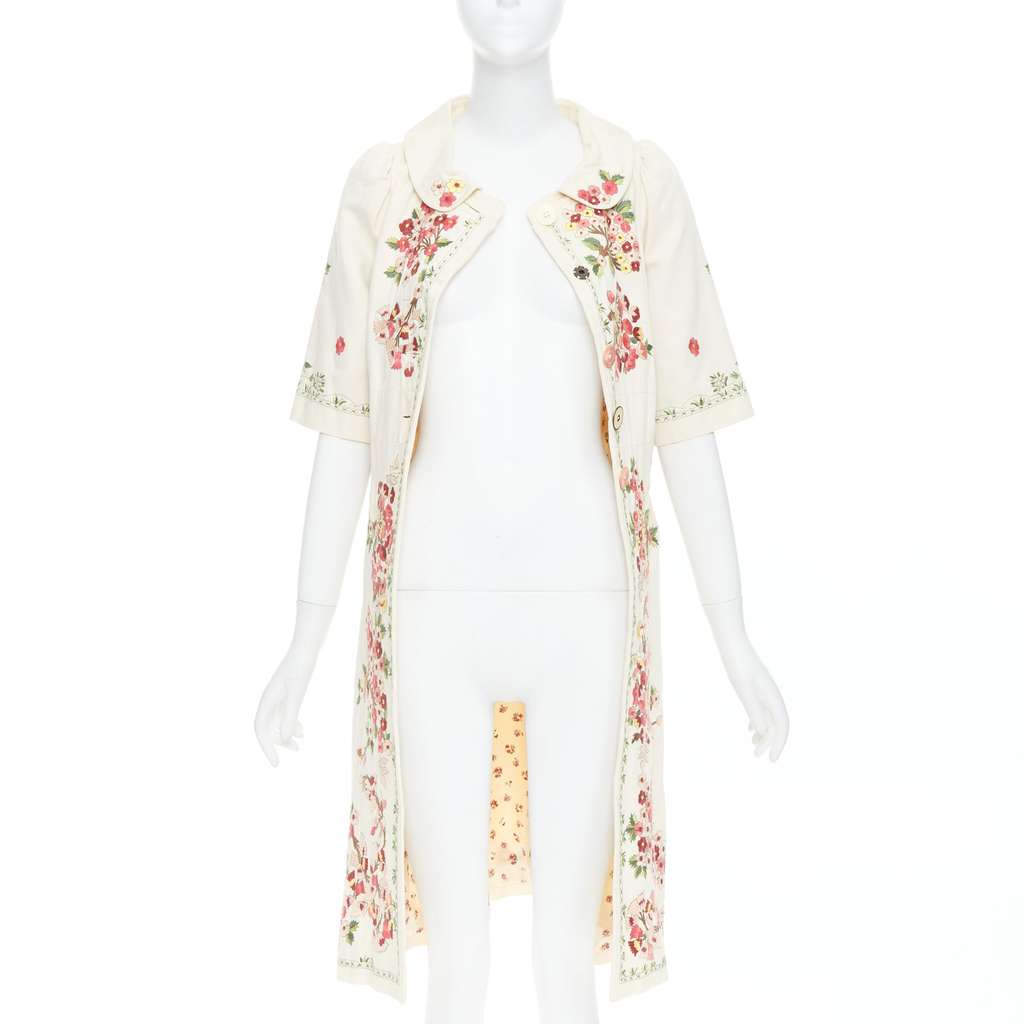 Kenzo Floral Coat Dress Beige Cotton Good - Inside View