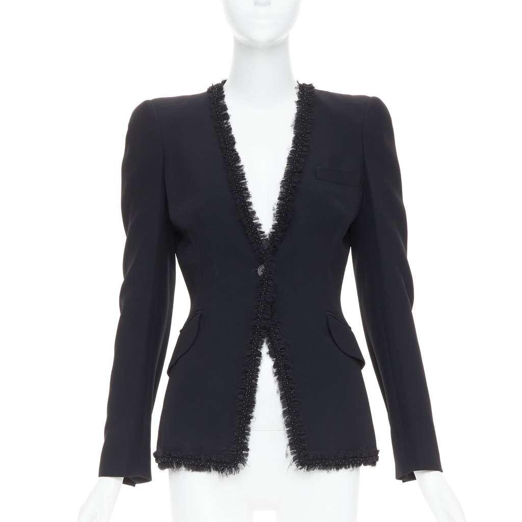 Alexander McQueen Beads Ruffle Blazer Black Viscose Very good - Front View