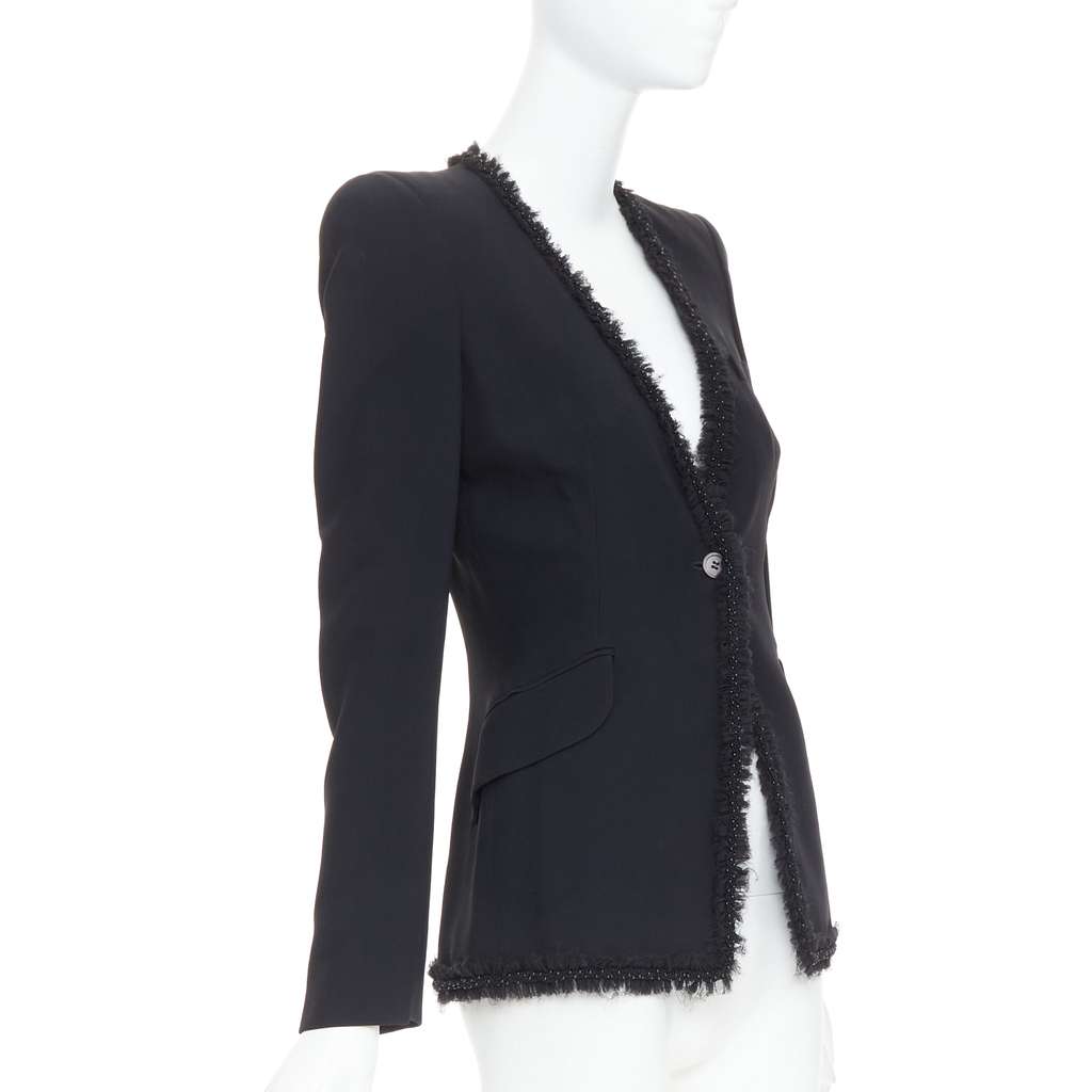 Alexander McQueen Beads Ruffle Blazer Black Viscose Very good - Inside View
