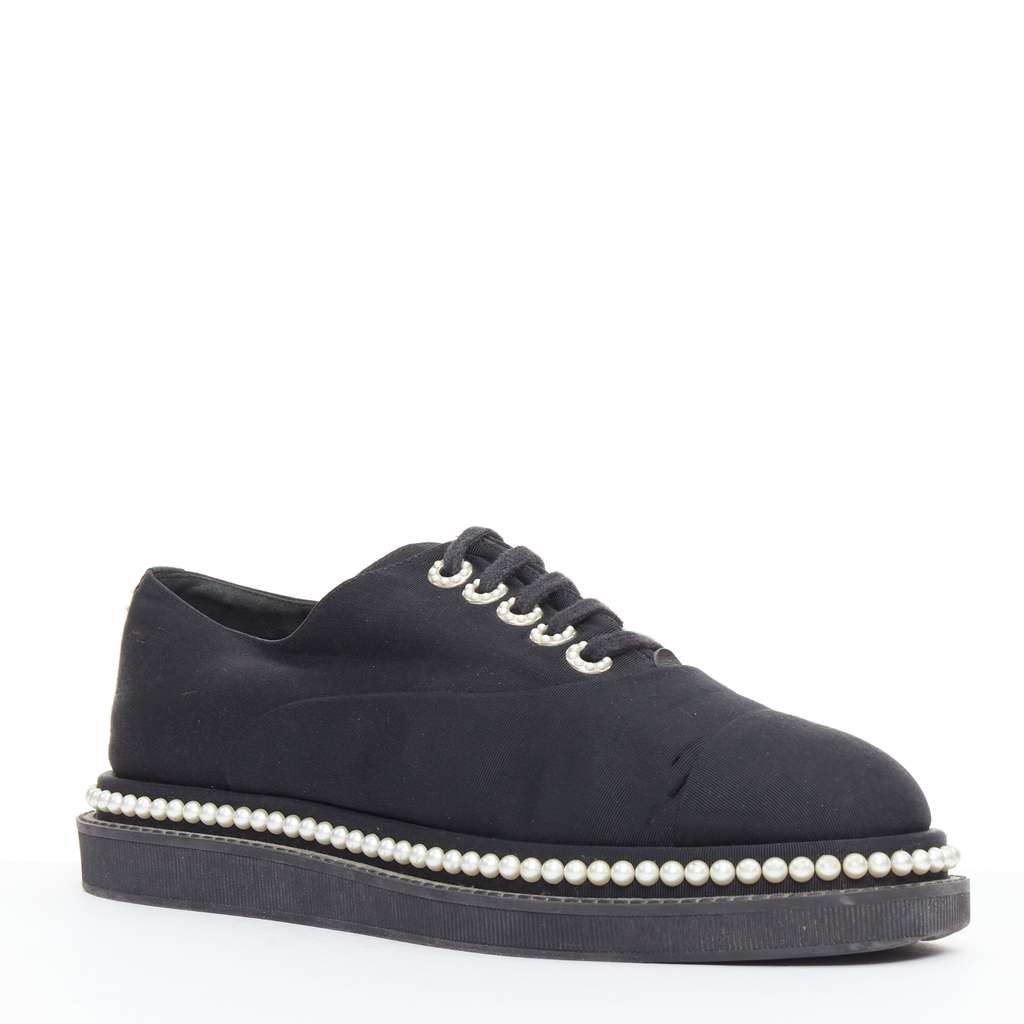 Chanel Pearl Lace Derbies Black Fair - Back View