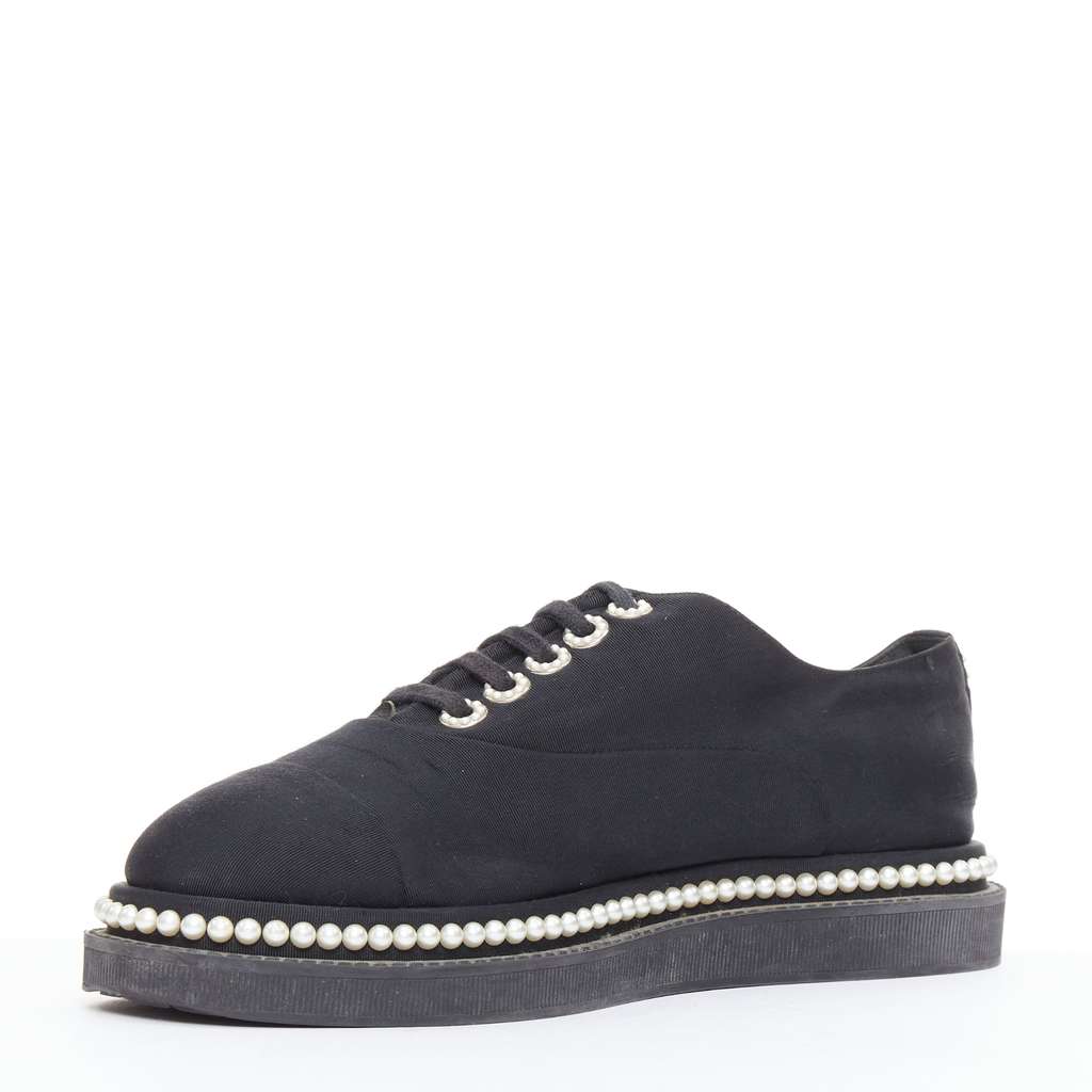 Chanel Pearl Lace Derbies Black Fair - Inside View