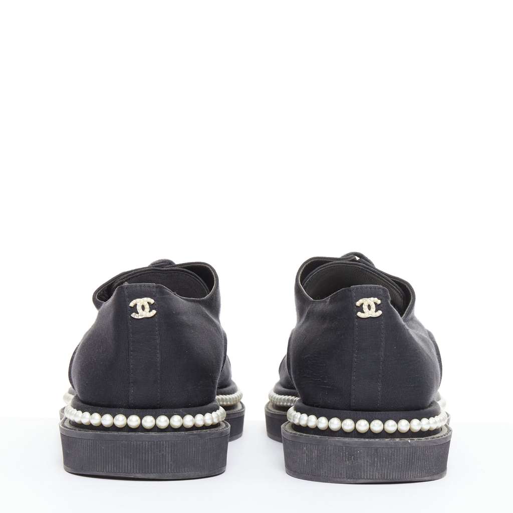 Chanel Pearl Lace Derbies Black Fair - Model View