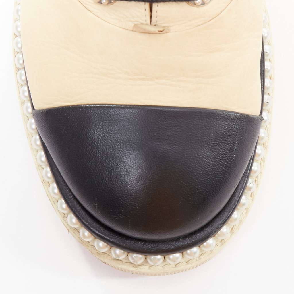 Chanel Leather Pearl Derbies Beige Leather Fair - Box View