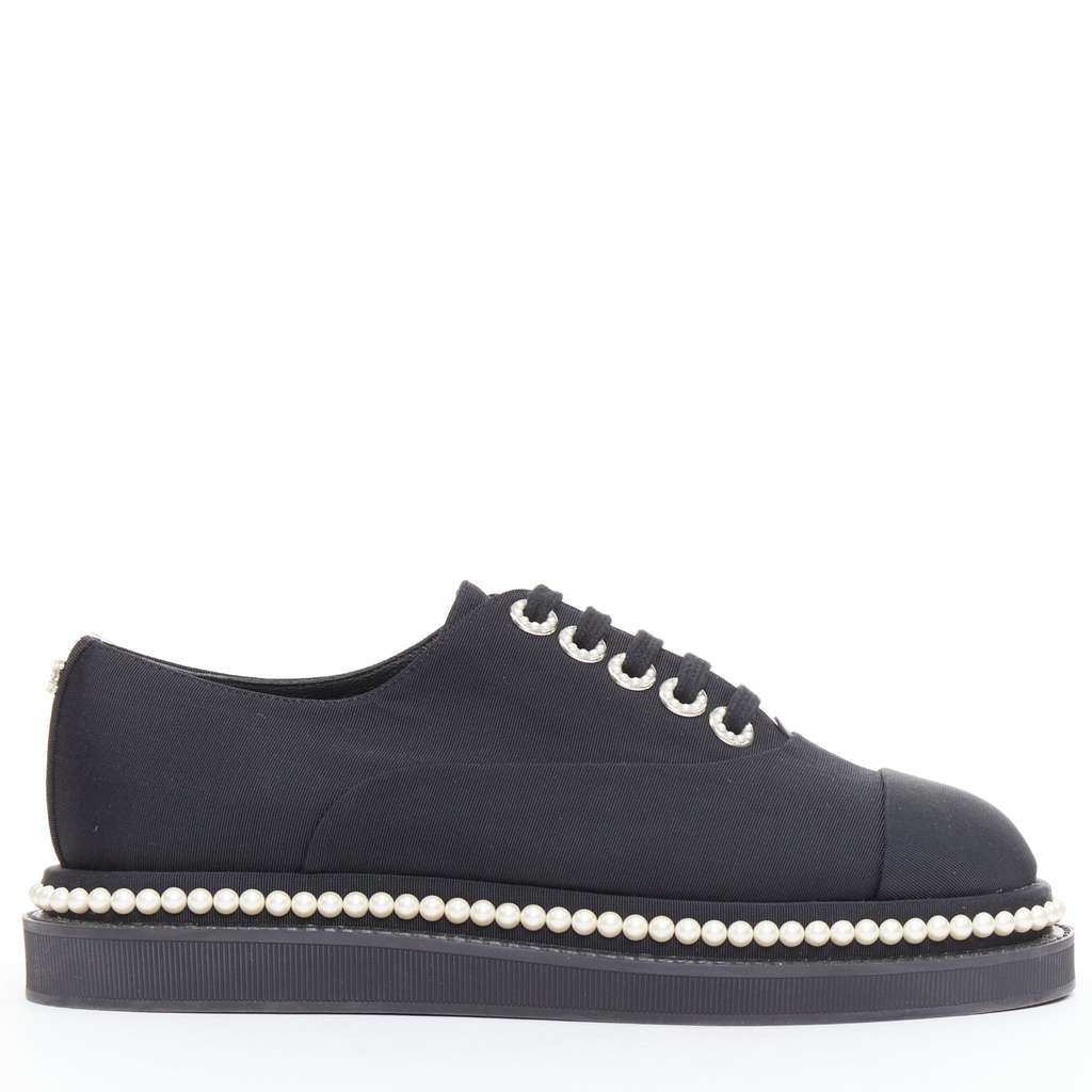 Chanel Pearl Trim Oxfords Black Very good - Front View