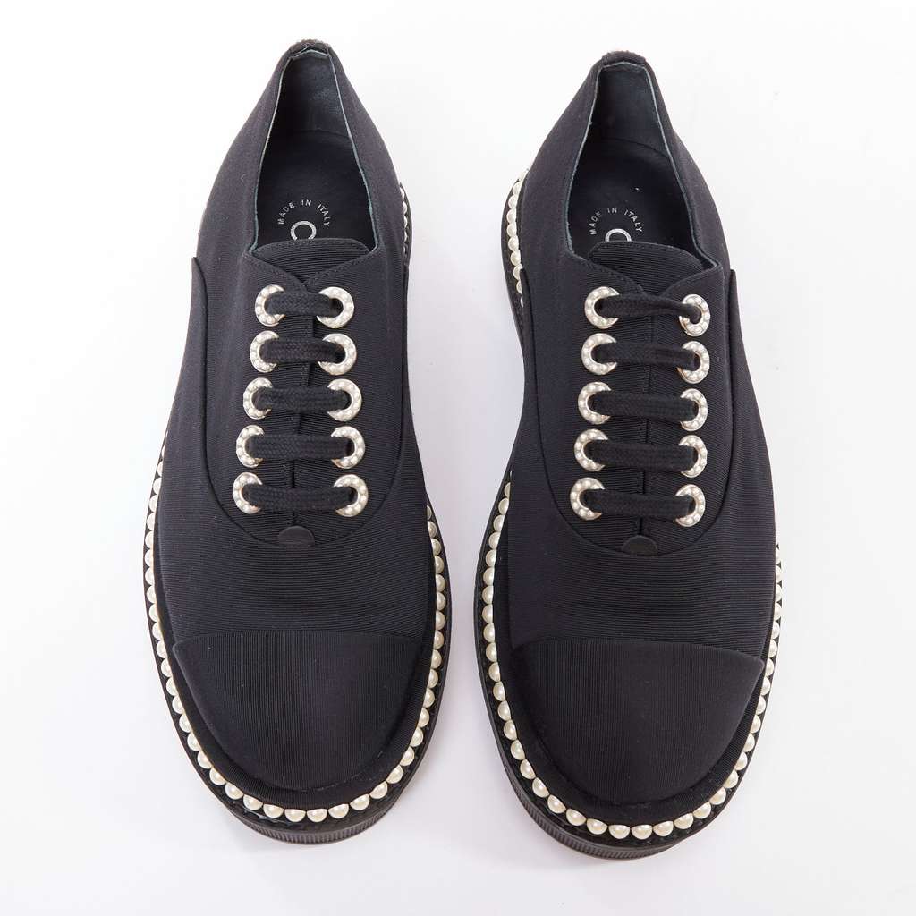Chanel Pearl Trim Oxfords Black Very good - Inside View