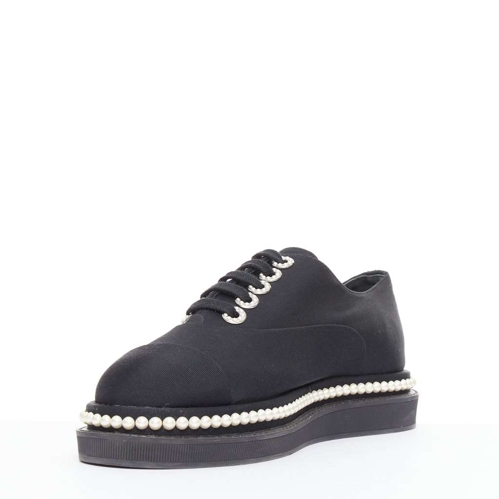 Chanel Pearl Trim Oxfords Black Very good - Model View