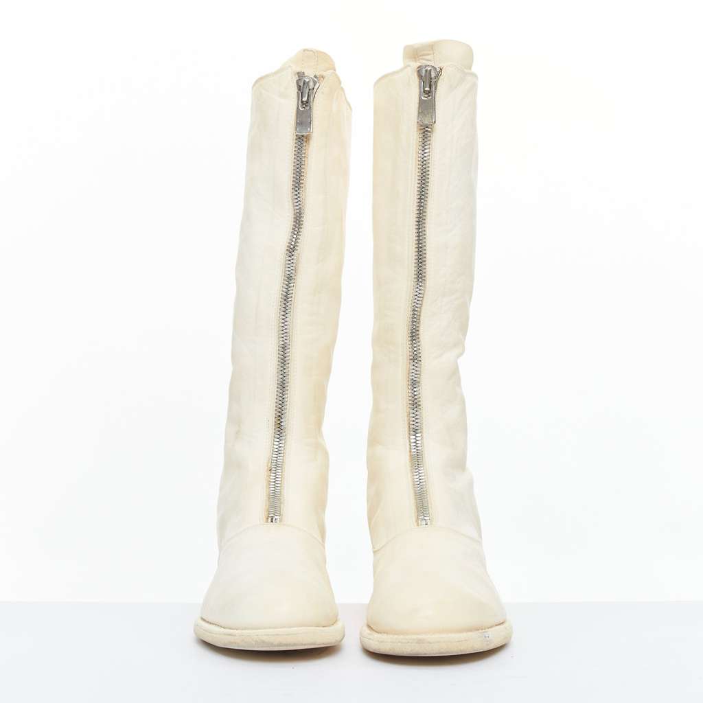 Guidi Distressed Leather Zip Boots Beige Leather Good - Inside View