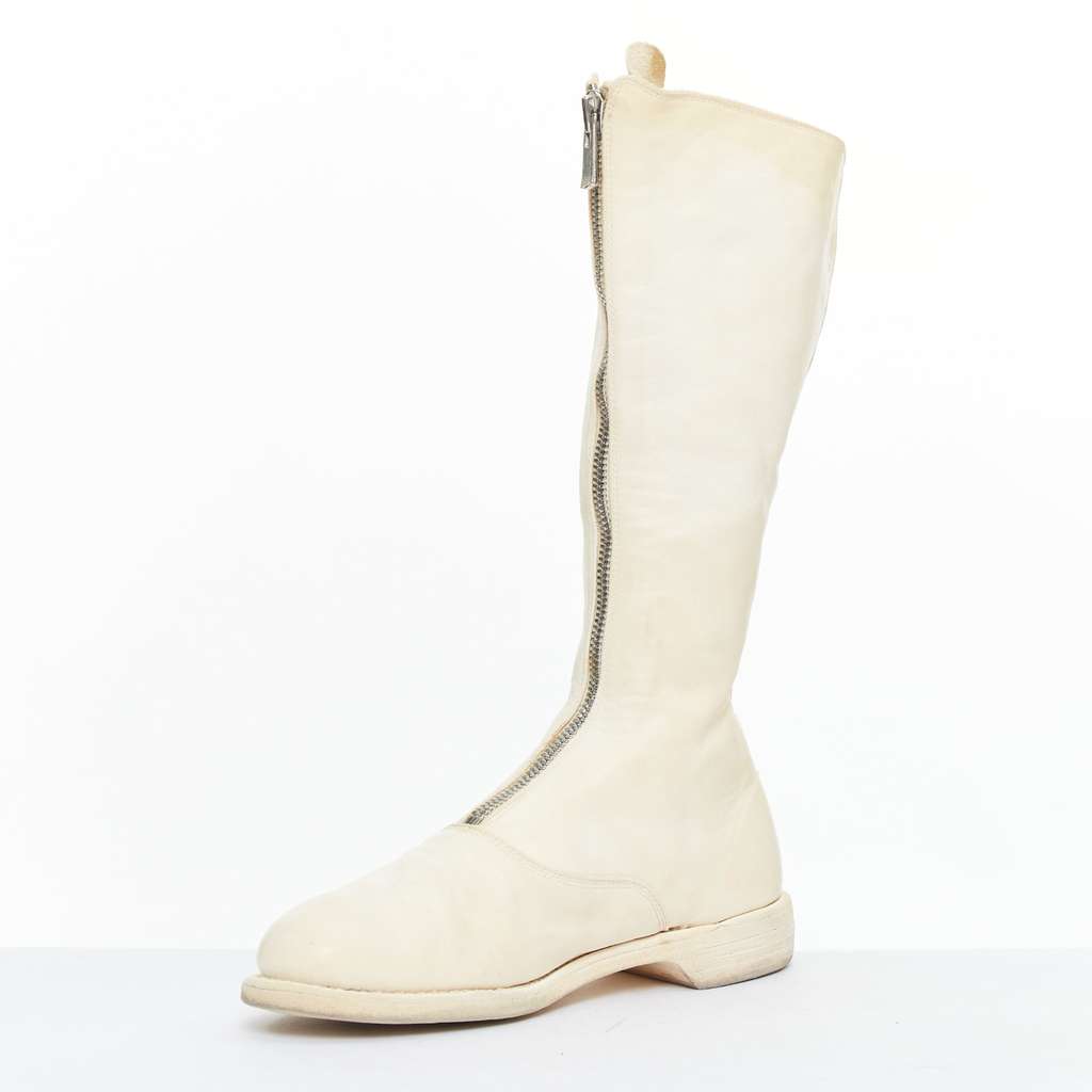 Guidi Distressed Leather Zip Boots Beige Leather Good - Model View