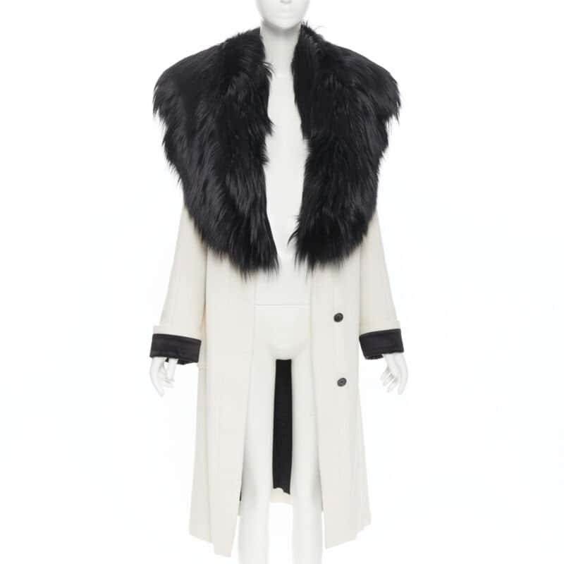 Tom Ford White Fox Fur Robe Coat White Wool Very good - Inside View