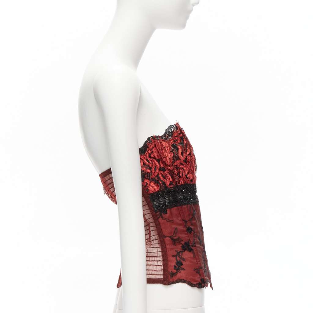 La Perla Beaded Lace Bustier Red Viscose Never worn - Model View