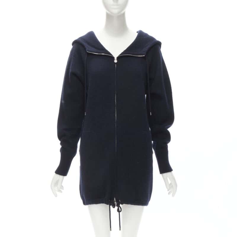 Chanel Zip Hooded Sweater Navy Cashmere Never worn - Front View