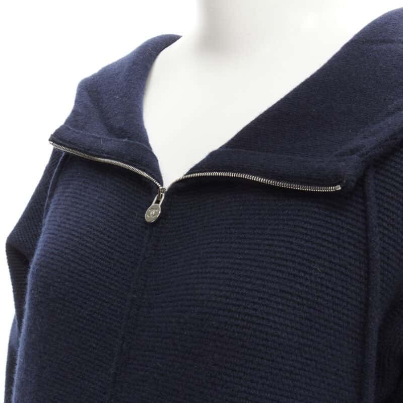 Chanel Zip Hooded Sweater Navy Cashmere Never worn - Back View