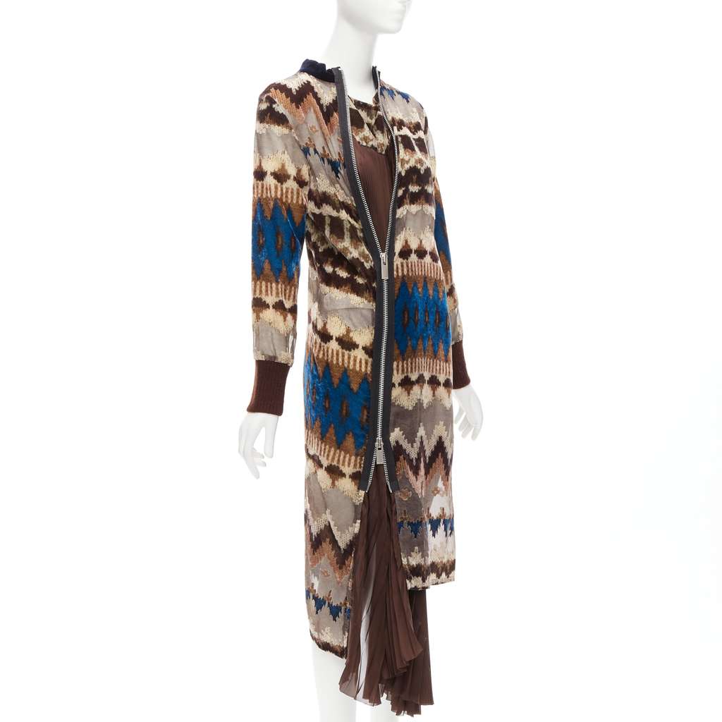 Sacai Ethnic Devore Dress Brown Never worn - Inside View