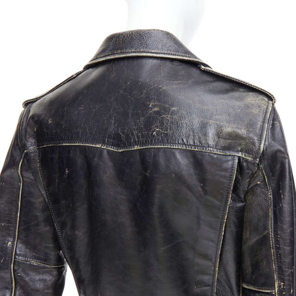 Saint Laurent Black Calfskin Biker Jacket Black Leather Very good - Back View
