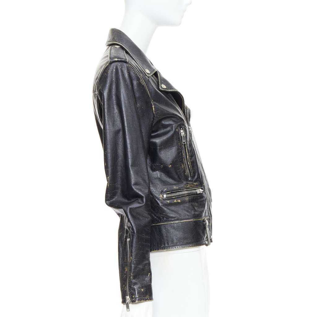 Saint Laurent Black Calfskin Biker Jacket Black Leather Very good - Model View