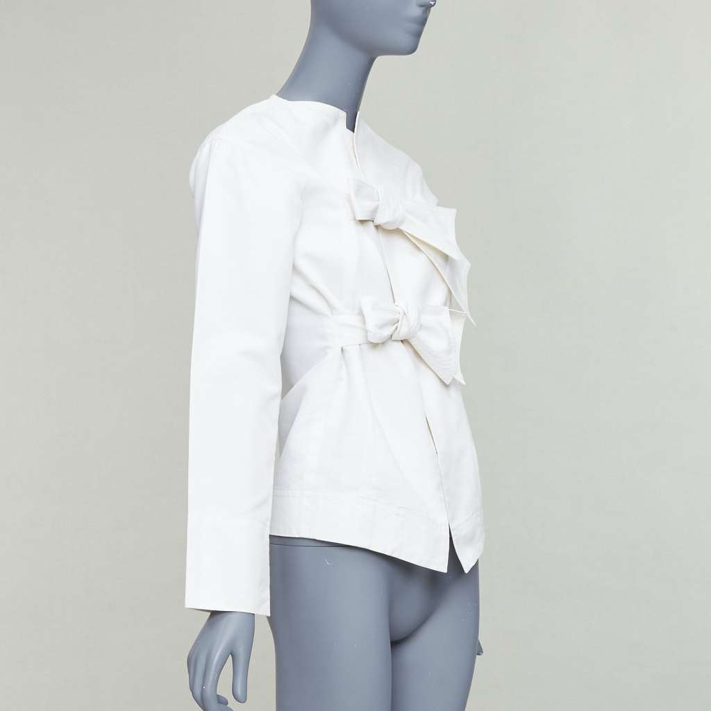 Celine Tie Front Jacket Beige Cotton Fair - Model View