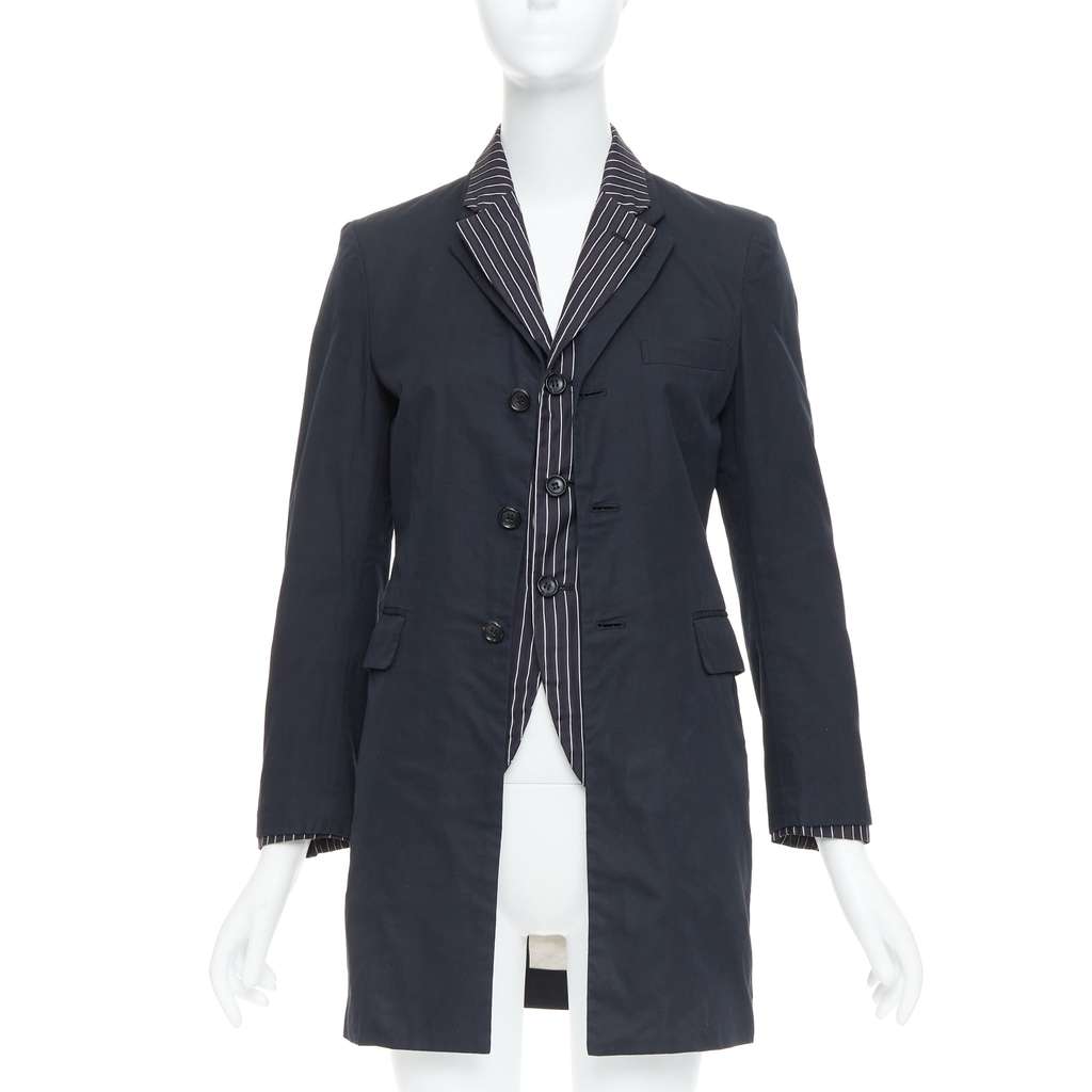 Comme Des Garcons Pinstripe Layered Coat Black Cotton Very good - Front View