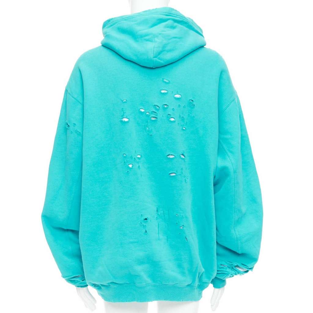 Balenciaga Ripped Logo Hoodie Blue Cotton Good condition - Box View