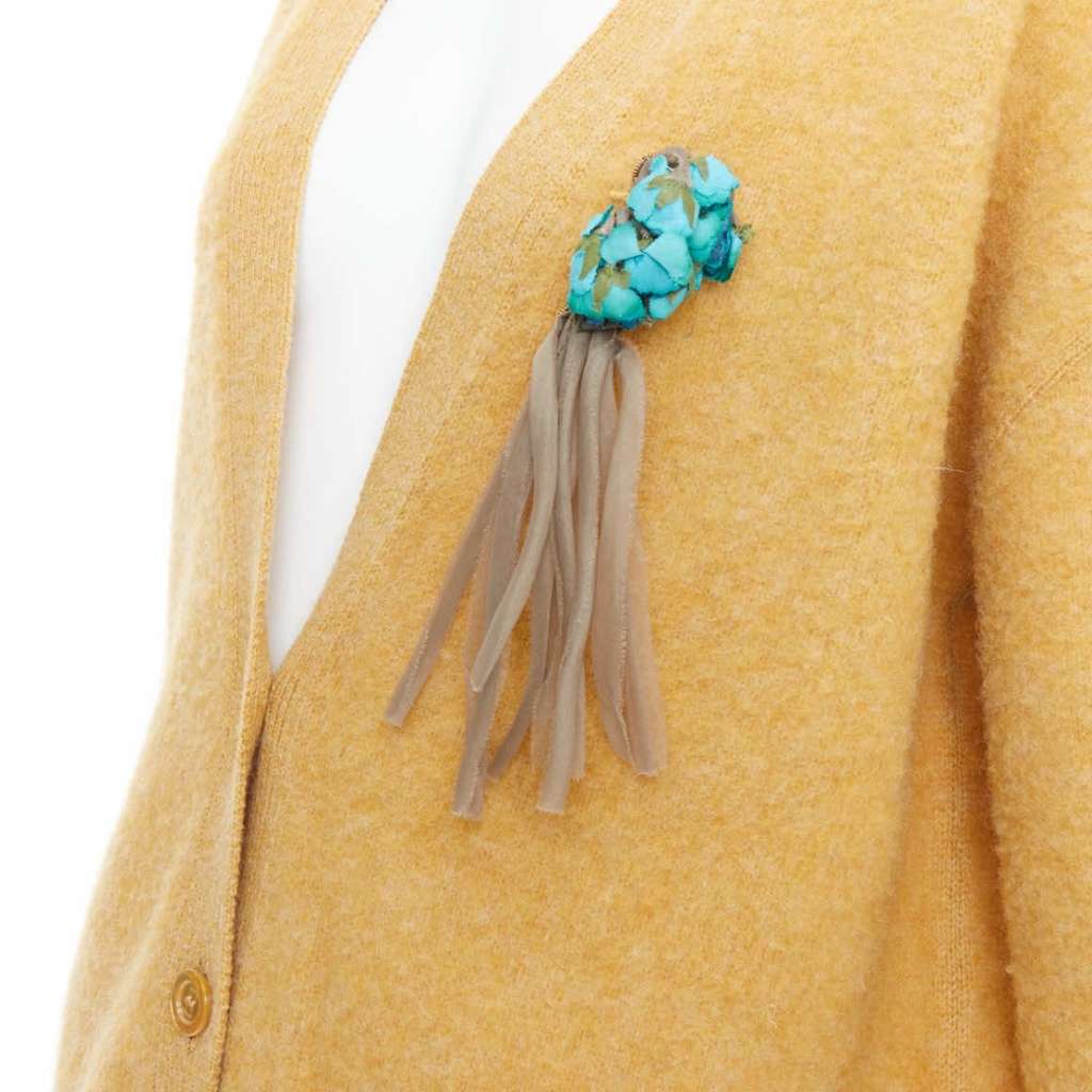 Gucci Floral Brooch Cardigan Yellow Wool Very good - Back View