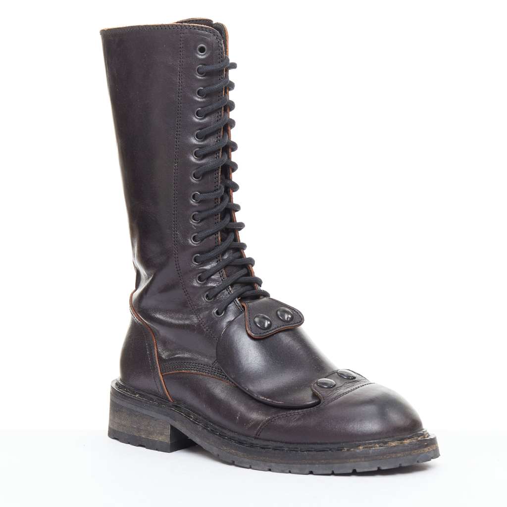 Ann Demeulemeester Panelled Long Flat Boots Black Leather Very good - Back View