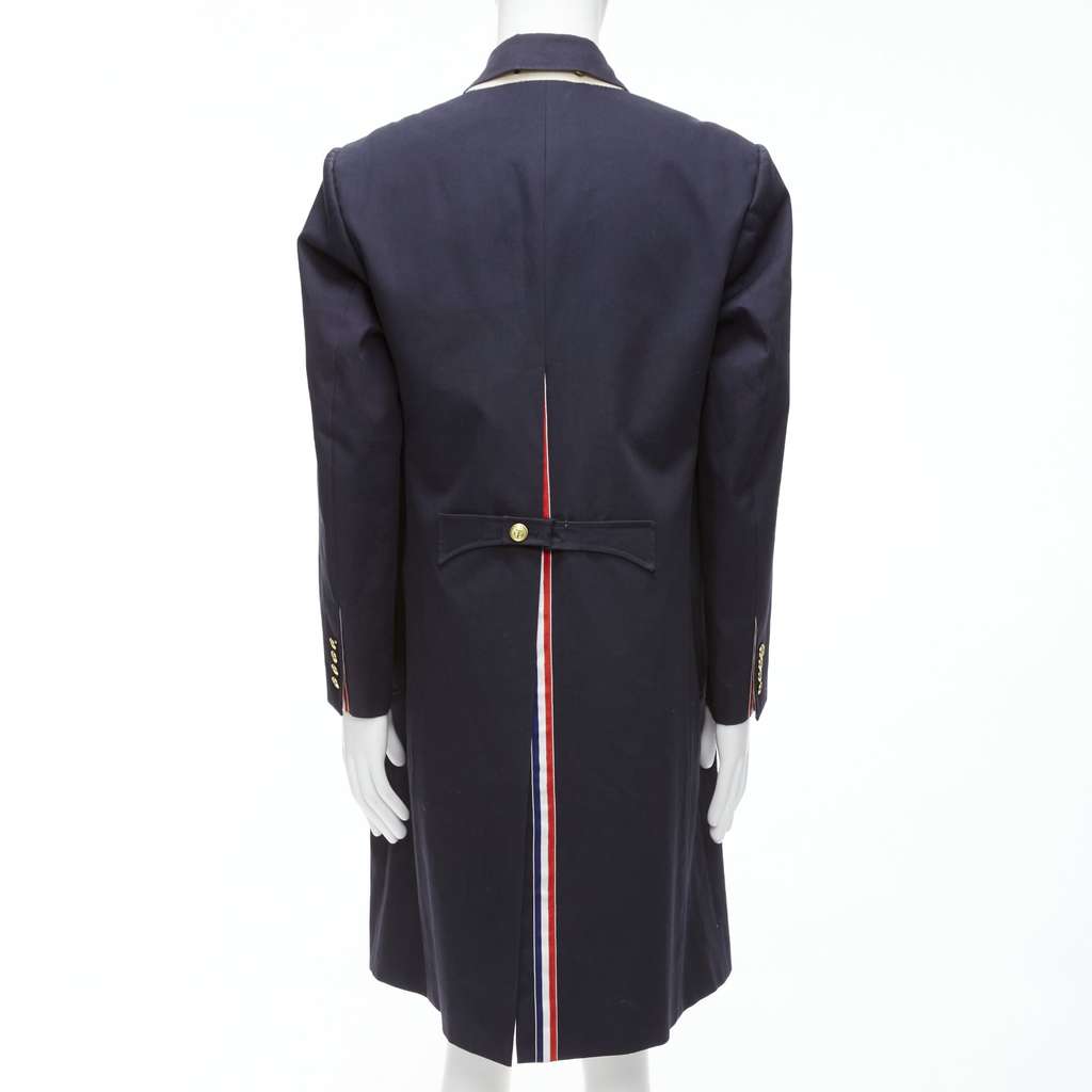 Thom Browne Navy Gold Boxy Coat Navy Cotton Fair condition - Back View