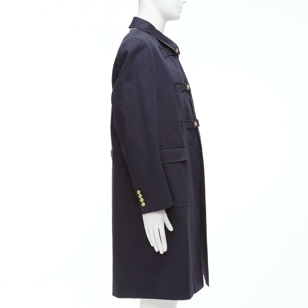 Thom Browne Navy Gold Boxy Coat Navy Cotton Fair condition - Model View