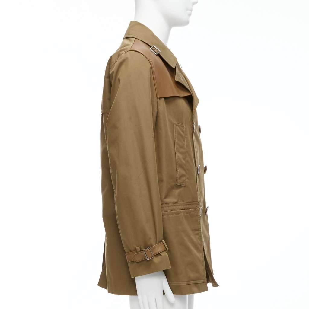 Gucci Brown Wool Trench Coat Brown Leather Very good - Model View