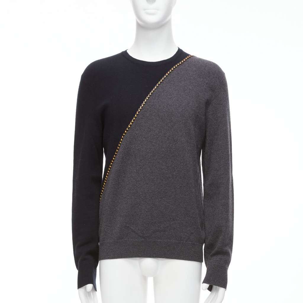 Berluti Lambskin Split Sweater Grey Wool Never worn - Front View