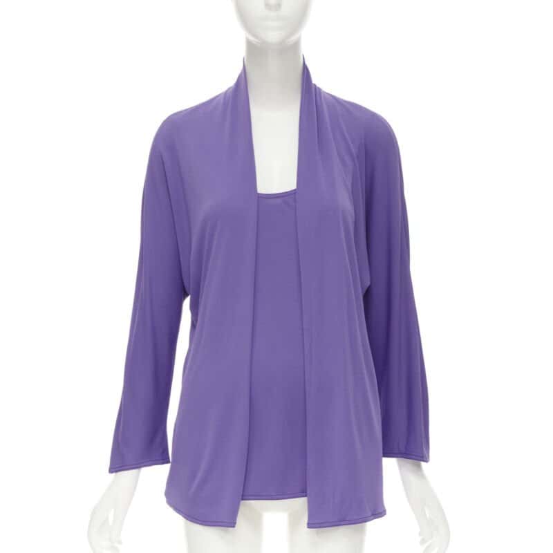Hermès Layered Belted Cardigan Purple Viscose Never worn - Back View