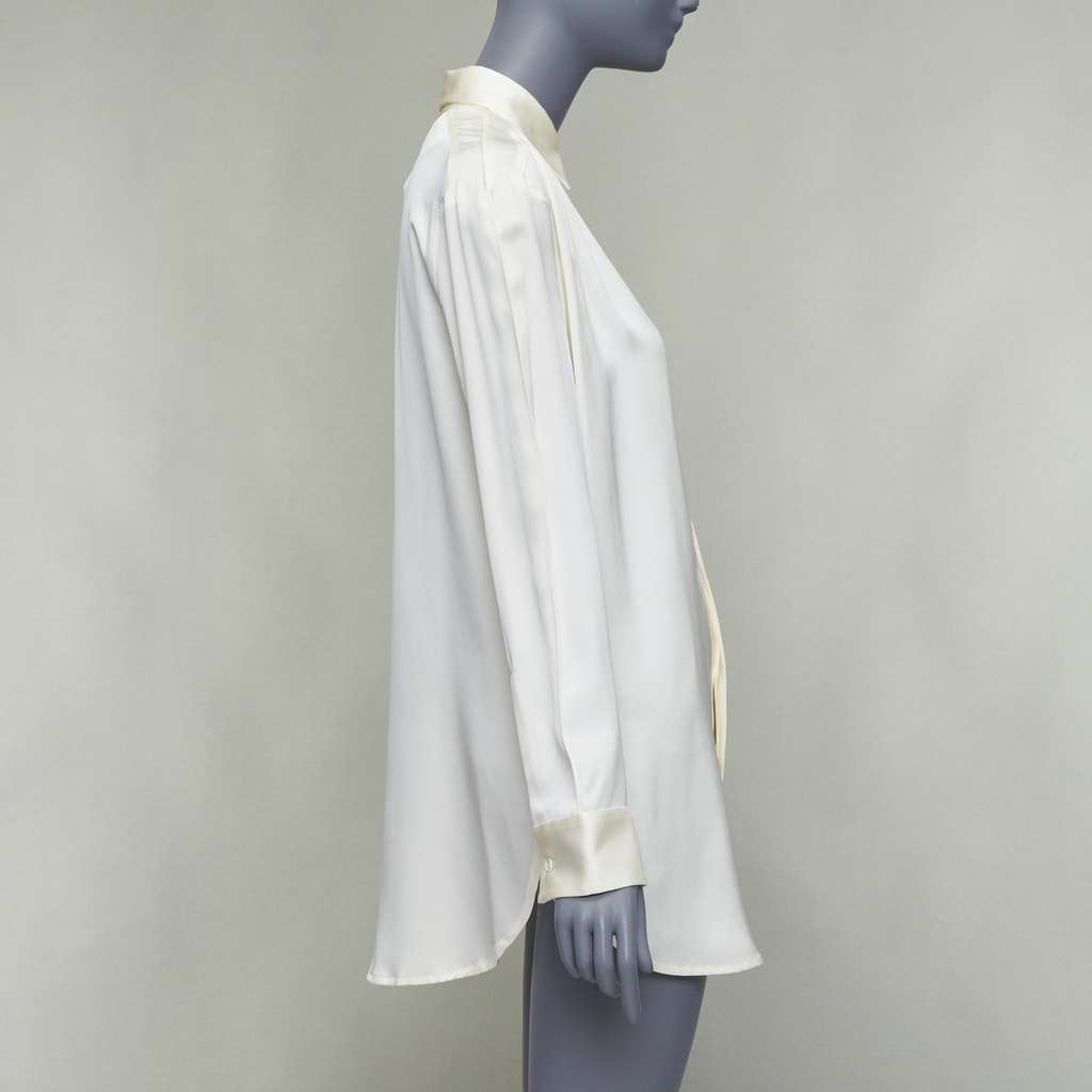 Bottega Veneta Ruched Raglan Shirt Beige Silk Very good - Model View