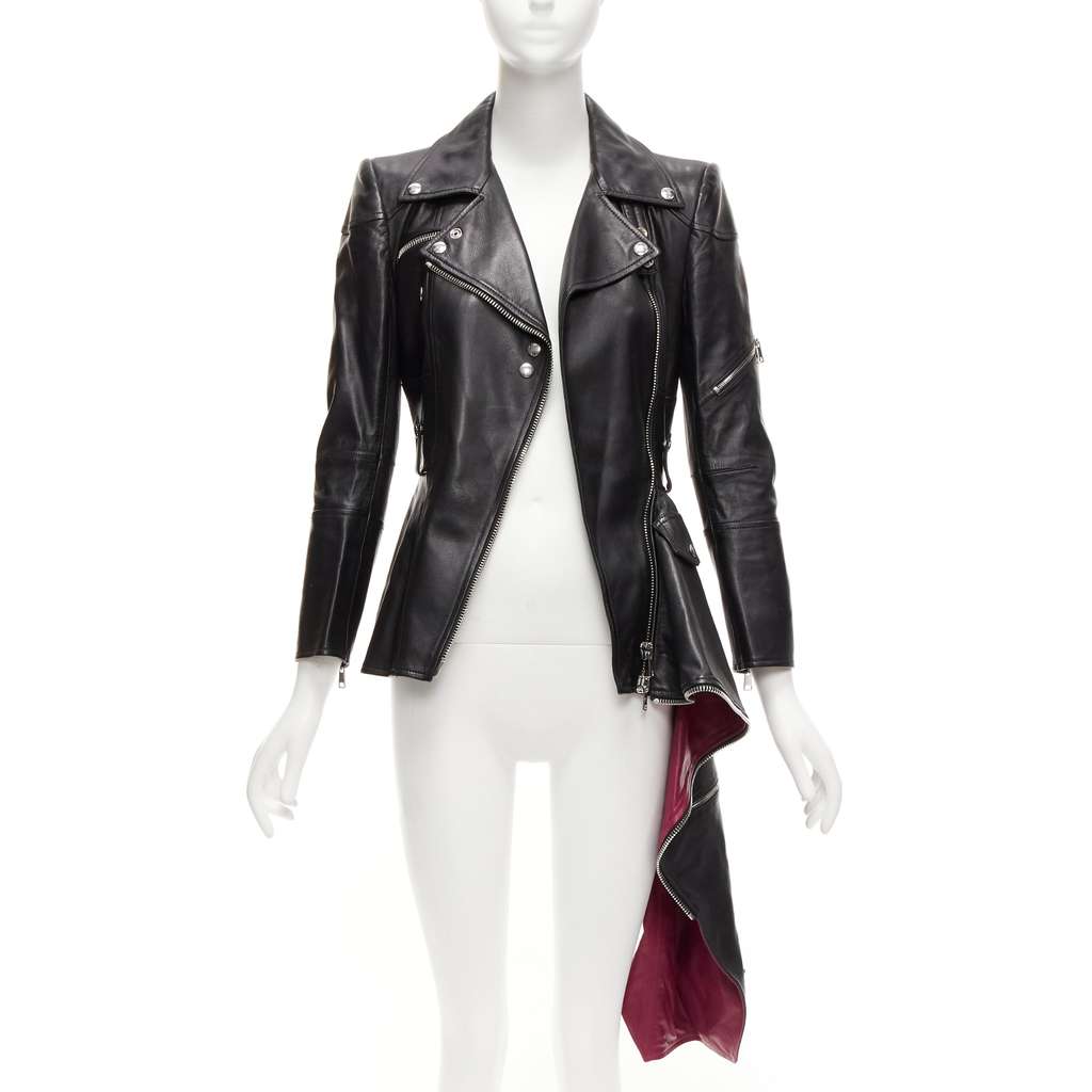 Alexander McQueen Black Zip Biker Jacket Black Leather Good - Inside View