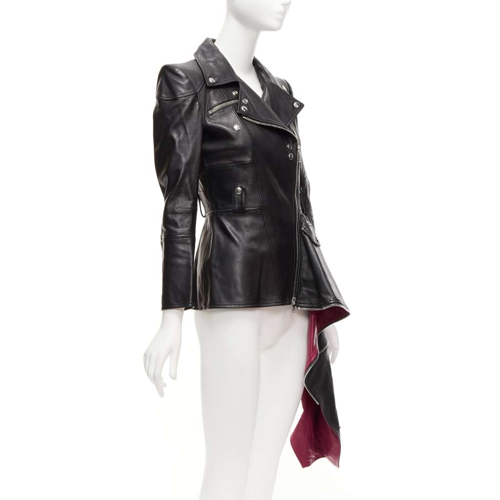 Alexander McQueen Black Zip Biker Jacket Black Leather Good - Model View