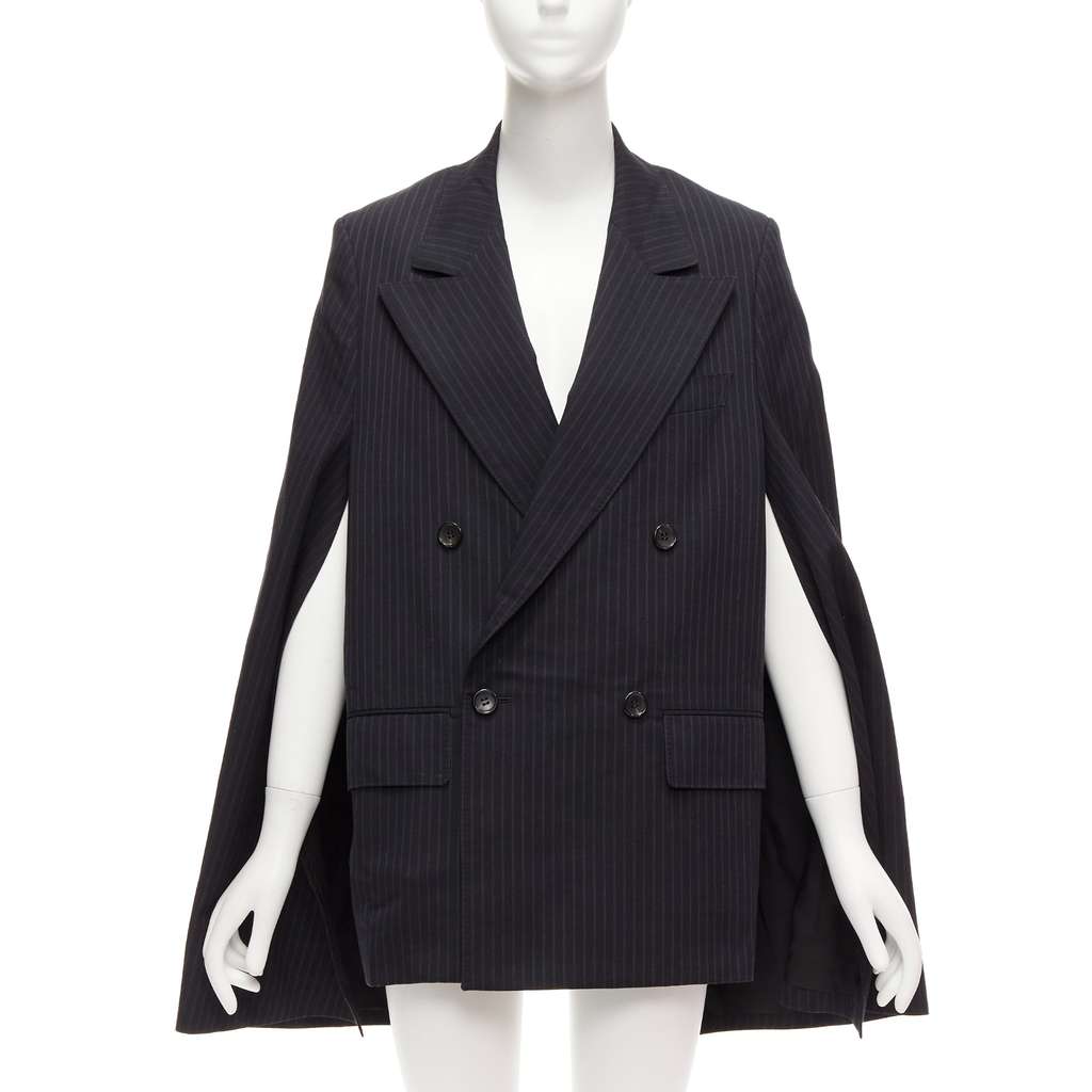 Junya Watanabe Grey Pinstripe Cape Blazer Grey Wool Never worn - Front View