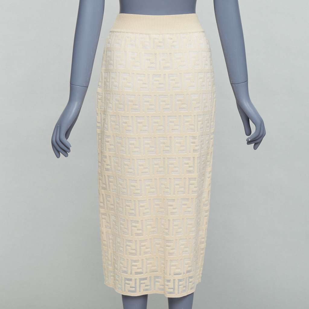 Fendi Zucca Knit Skirt Beige Cotton Very good - Box View
