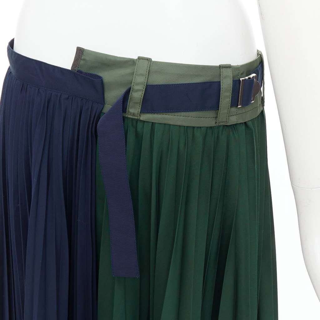Sacai Deconstructed Pleated Skirt Green Polyester Very good - Back View
