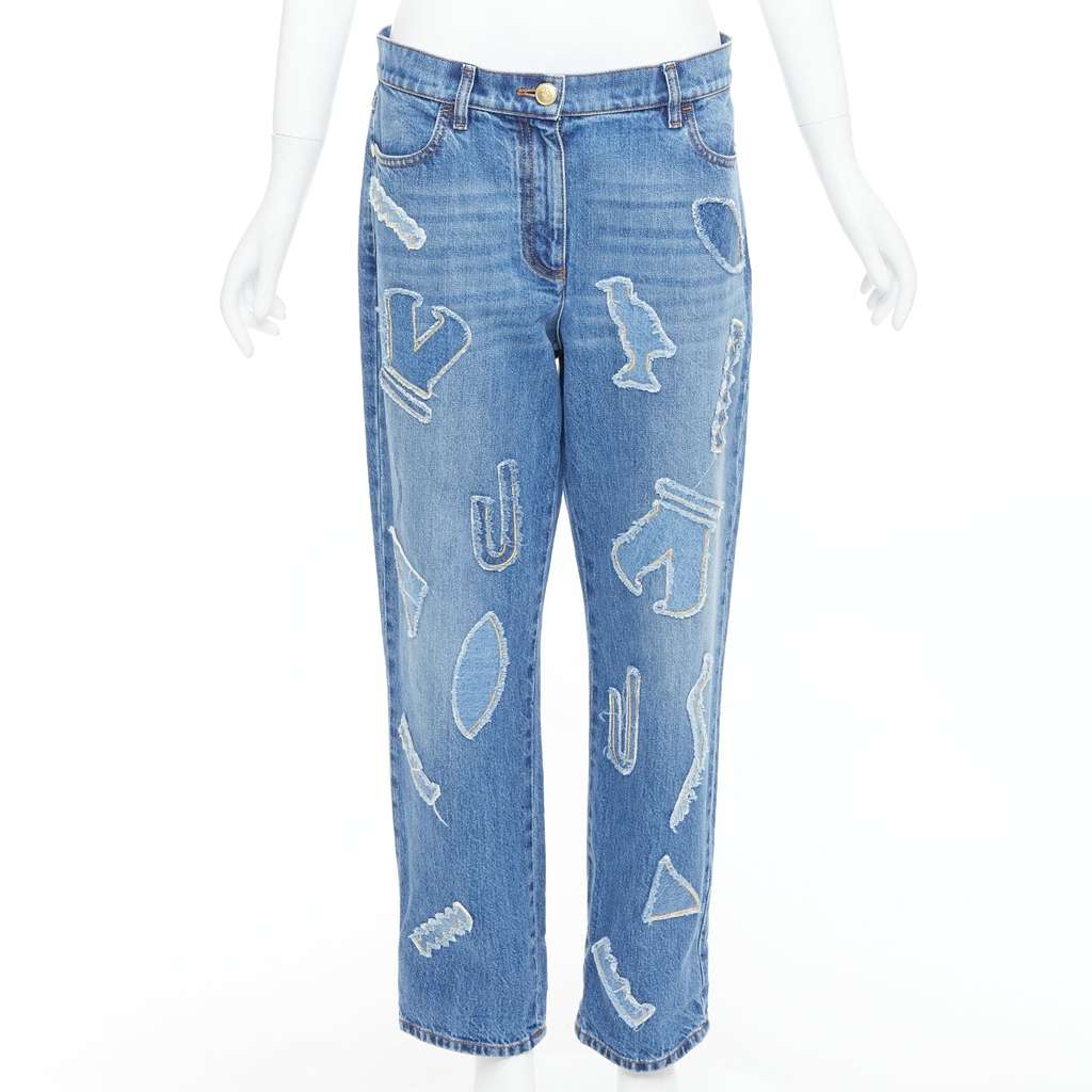 Chanel Blue Patch Straight Jeans Blue Cotton Very good - Front View