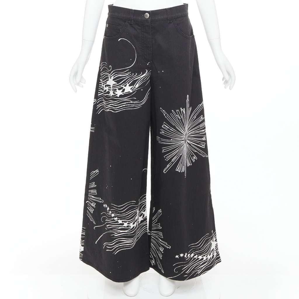 Chanel Horoscope Wide Jeans Black Cotton Never worn, with tag - Front View