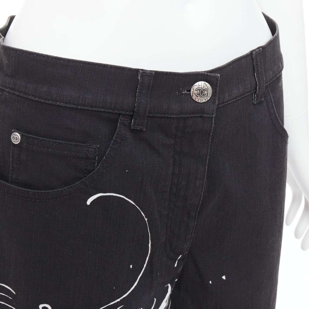 Chanel Horoscope Wide Jeans Black Cotton Never worn, with tag - Back View